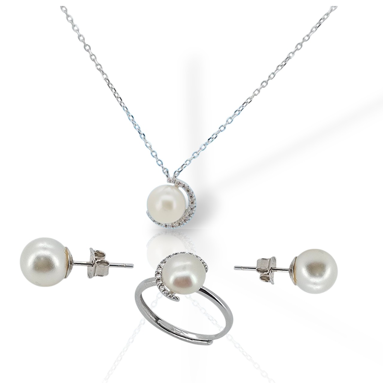 Σετ ασημένιων κοσμημάτων με πέρλα M2821